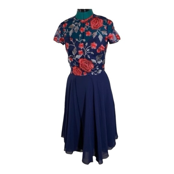 Chi Chi London Floral Crochet fit and flare Dress NWOT